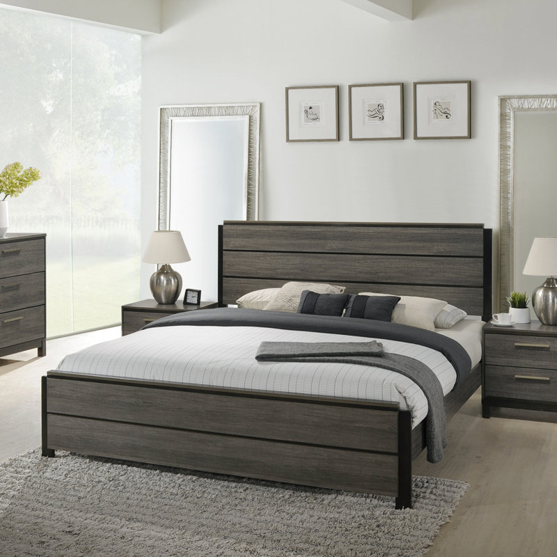 Mandy Weathered Grey Finish Panel Bed, Queen
