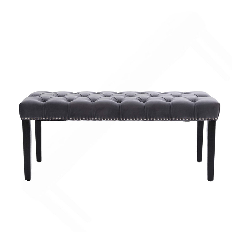 Velvet Upholstered Tufted Dining Bench Bedroom Bench Ottoman For Entryway, Dining Room, Living Room, Dark Gray