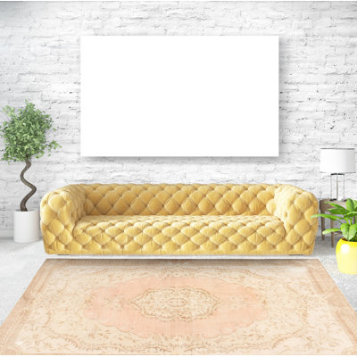 Tapis ivoire en laine noué à la main de conception unique 2000 pi 5 pi 3 po x 8 pi 9 po Odalyz