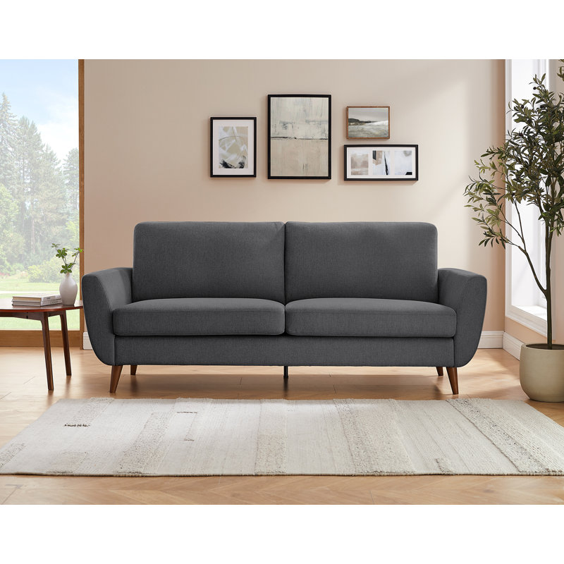 85" W Linen Blend Upholstered Sofa with Flared Arms and Manufactured Wood Frame , Dark Gray Linen Blend