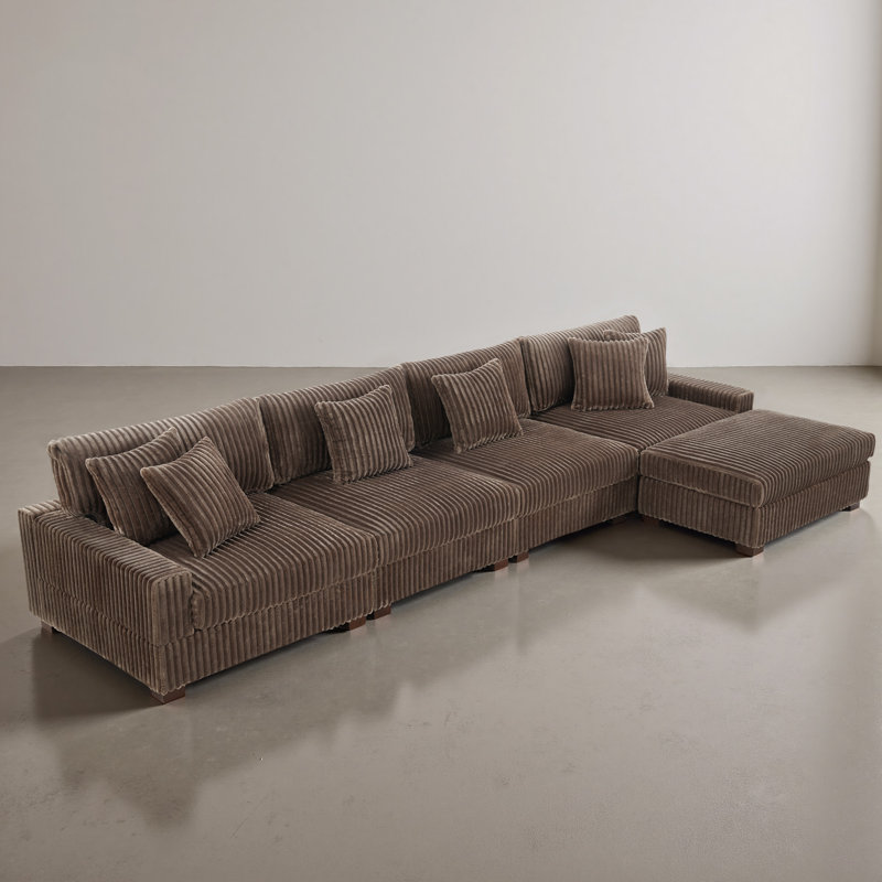 5 Seater Sectional, Light Brown Faux Fur