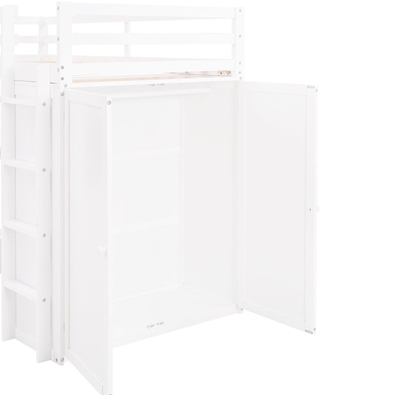 Lit mezzanine simple blanc avec espace de rangement. Structure en pin robuste. Maximisez vos options de rangement. Tiroirs de taille l 44 po x H 65,3 po - blanc. Fabrication fiable. Augmentez le rangement.