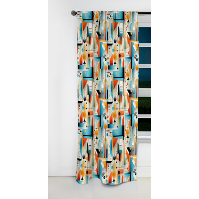 Turquoise Orange Retro Futurism Geometric - Abstract Geometric Blackout Curtain - 1 Panels