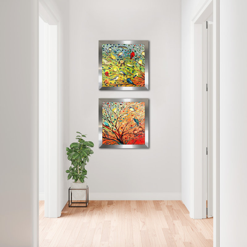 27 oiseaux - ensemble de 2 peintures encadrées