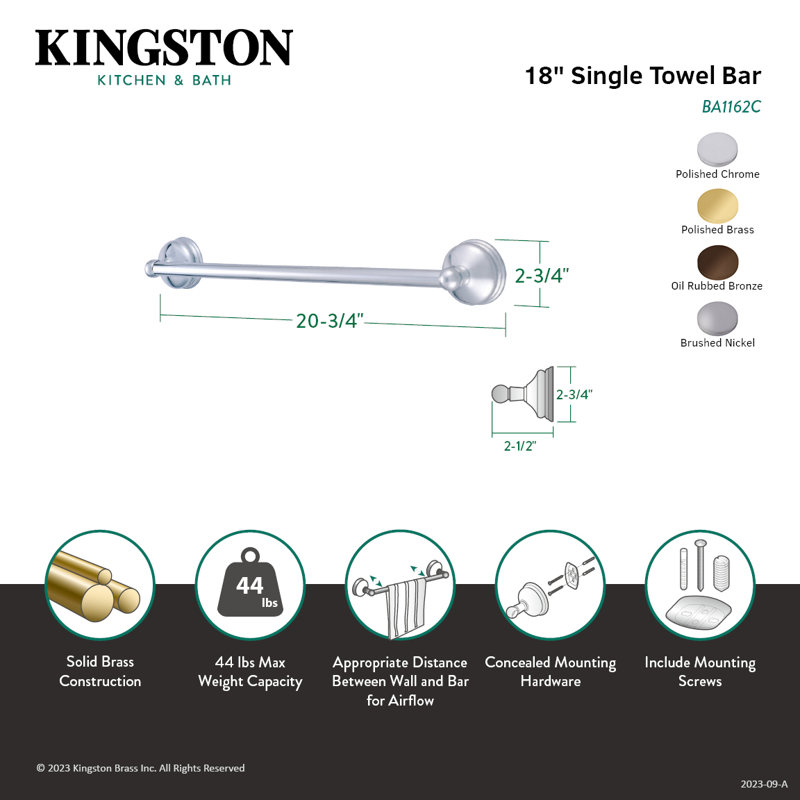 Kingston Brass Vintage 18-Inch Towel Bar, Polished Chrome