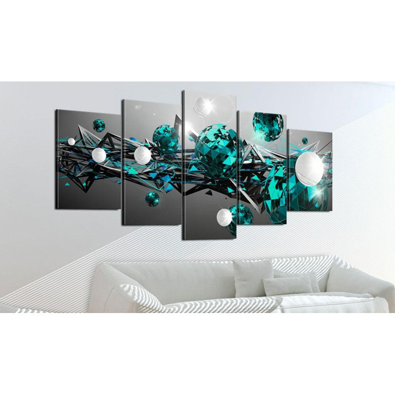 Système solaire turquoise sur toile, 5 pièces, H 20 po x l 40 po x P 0,7 po
