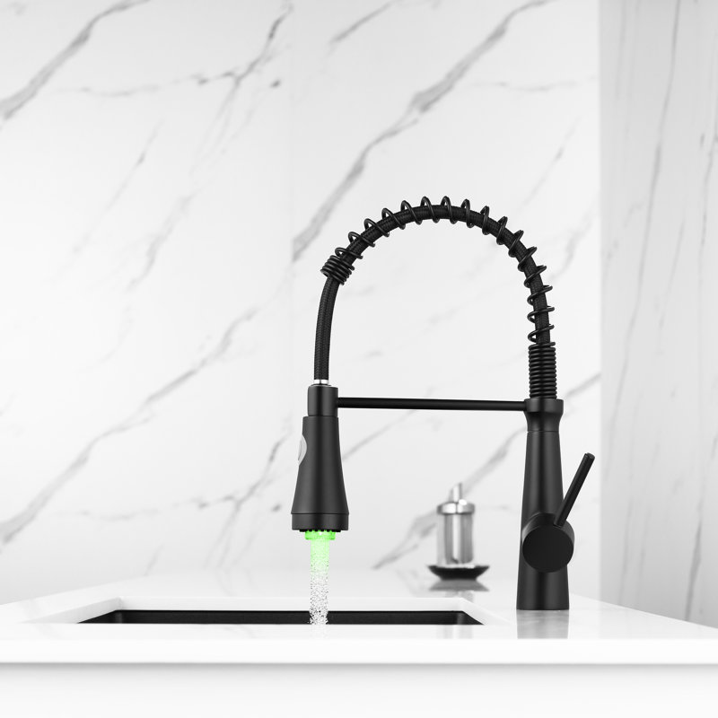 Robinet de cuisine rétractable à DEL, poignée simple, noir, rotation à 360 degrés, robinet de nettoyage simple et efficace avec jet, utilisateur