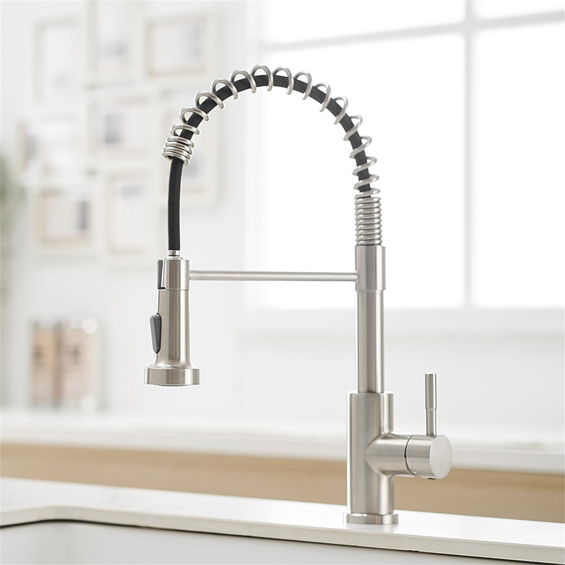 Robinet de cuisine avec douchette extractible en acier inoxydable, Nickel brossé