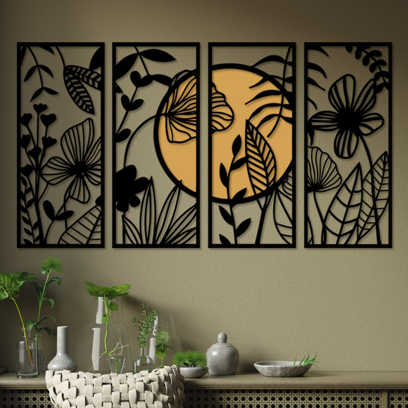Accessoire mural décoratif en bois, Noir / Jaune