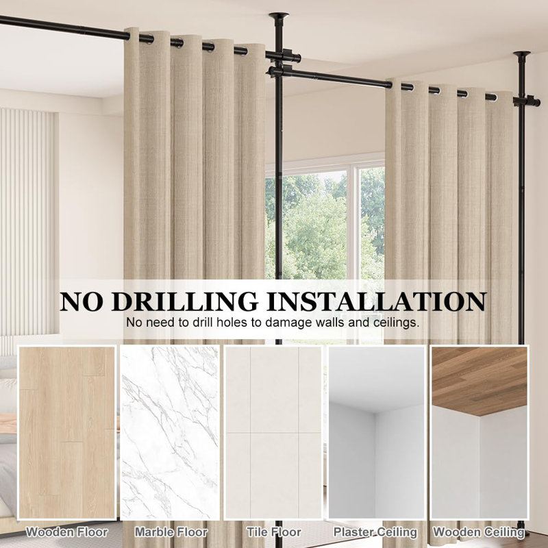 Satin Adjustable Curtain Pole Set, Black