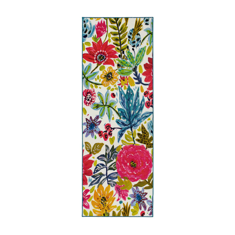 Floral Bloom Multicolor Machine Washable Area Rug - Modern, Non-Slip, Stain-Resistant Runner - 2.5'x7', Runner 2'6" x 7'