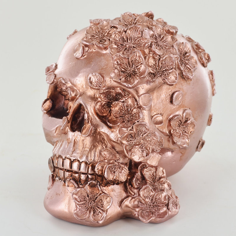 Skull With Flowers Rose Gold Finish Colyer Sculpture