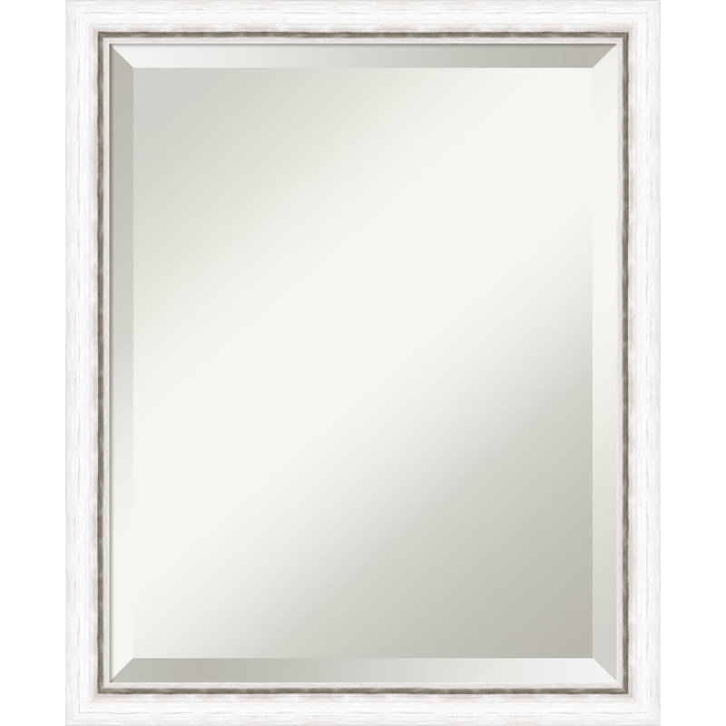Jeritah Solid Wood Rectangle Wall Mirror, White/Silver, 22.25" x 18.25"