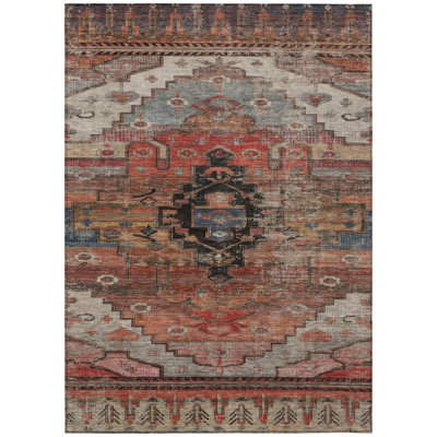 Machine Washable Indoor/Outdoor Xhevrie Paprika Rug