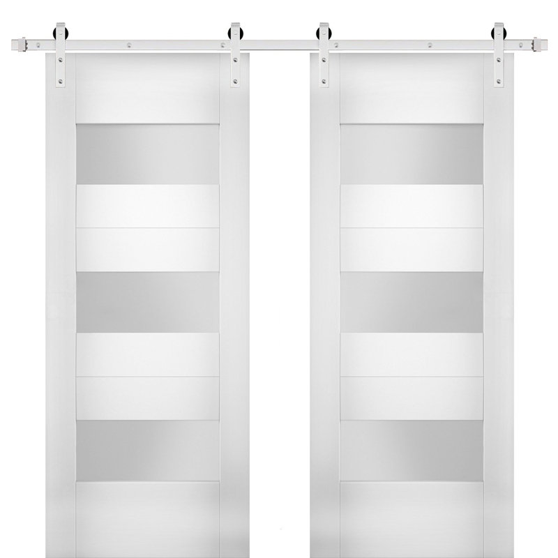 Portes blanches en verre givré Sete avec trousse de quincaillerie d'installation Sete, Argent argent, 84 po x 84 po