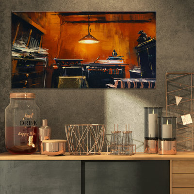 « old rétro workspace », reproduction de peinture à l’huile sur toile tendue