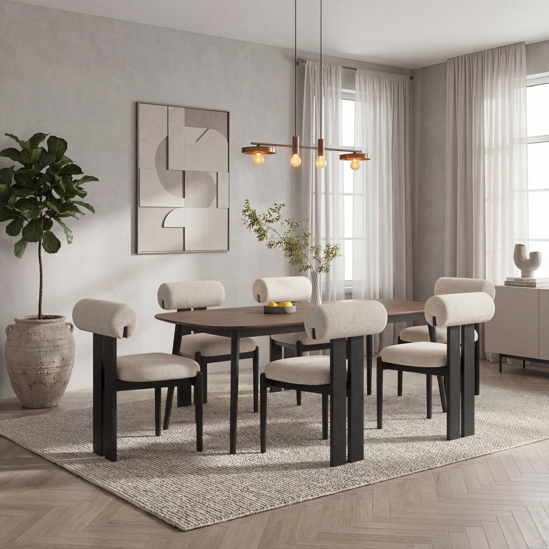 48cm H Upholstered Dining Chair in Camel, Black, Beige, 6
