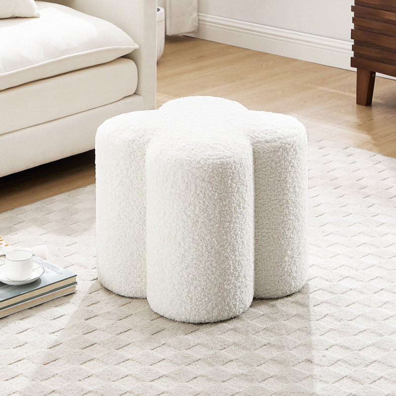  Leiani 18.5" Wide Sherpa Upholstered Ottoman, White Sherpa