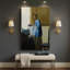 Femme en bleu lisant une lettre sur toile tendue-1286647420