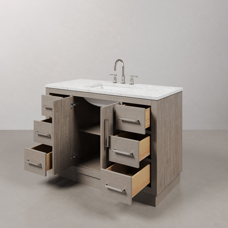 Hugo 48" Carrara White Marble Countertop Bath Vanity in Gray Oak with Faucet, Chrome