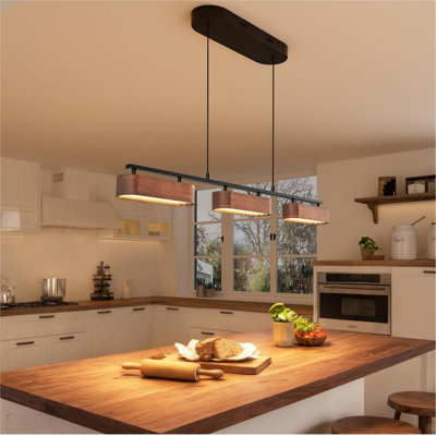 Éclairage pour îlot de cuisine, luminaires de salle à manger en bois au-dessus de la table, luminaires suspendus linéaires à intensité variable pour îlot de cuisine (noyer)