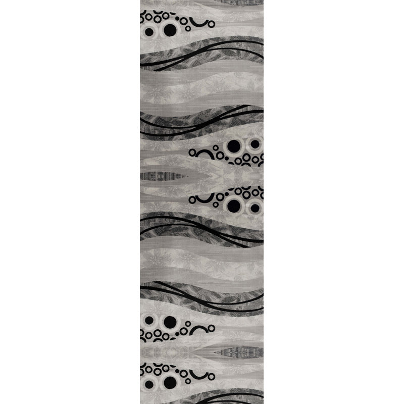Tapis gris à motif abstrait Dillup-Jones, Tapis de couloir 2 pi 3 po x 6 pi