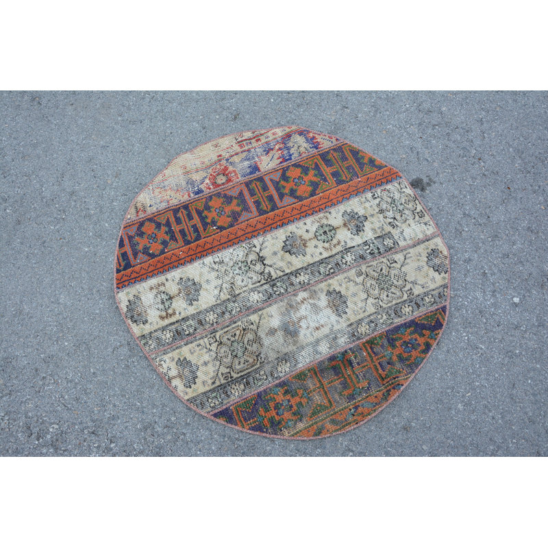 Orange Wool Rug, 3.1x3.1 ft Small Rugs, Bath Rugs, Turkish Rug, Cool Rugs, Vintage Rugs, Wool Rug