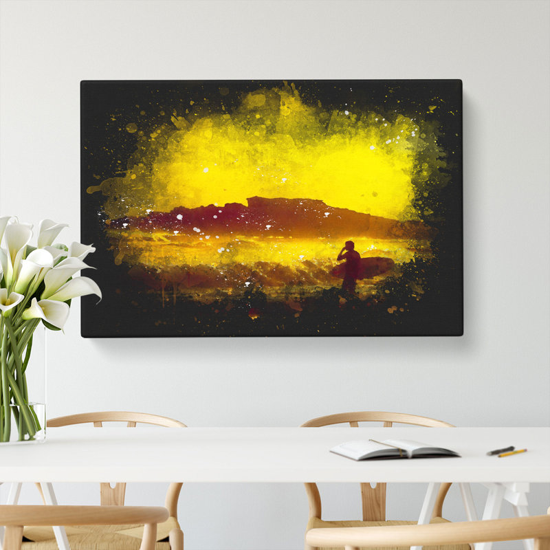 Man Surfing At Sunset - Wrapped Canvas Print, 60cm H x 91cm W x 3cm D