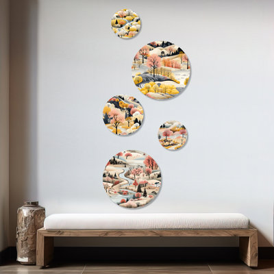 Gurias - Floral Floral Round Wall Art Set Of 5