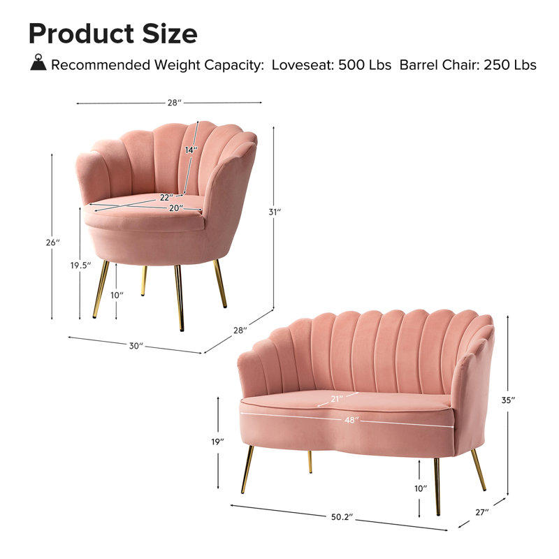 Hendrix Velvet Channel Tufted Living Room Set, Pink Velvet