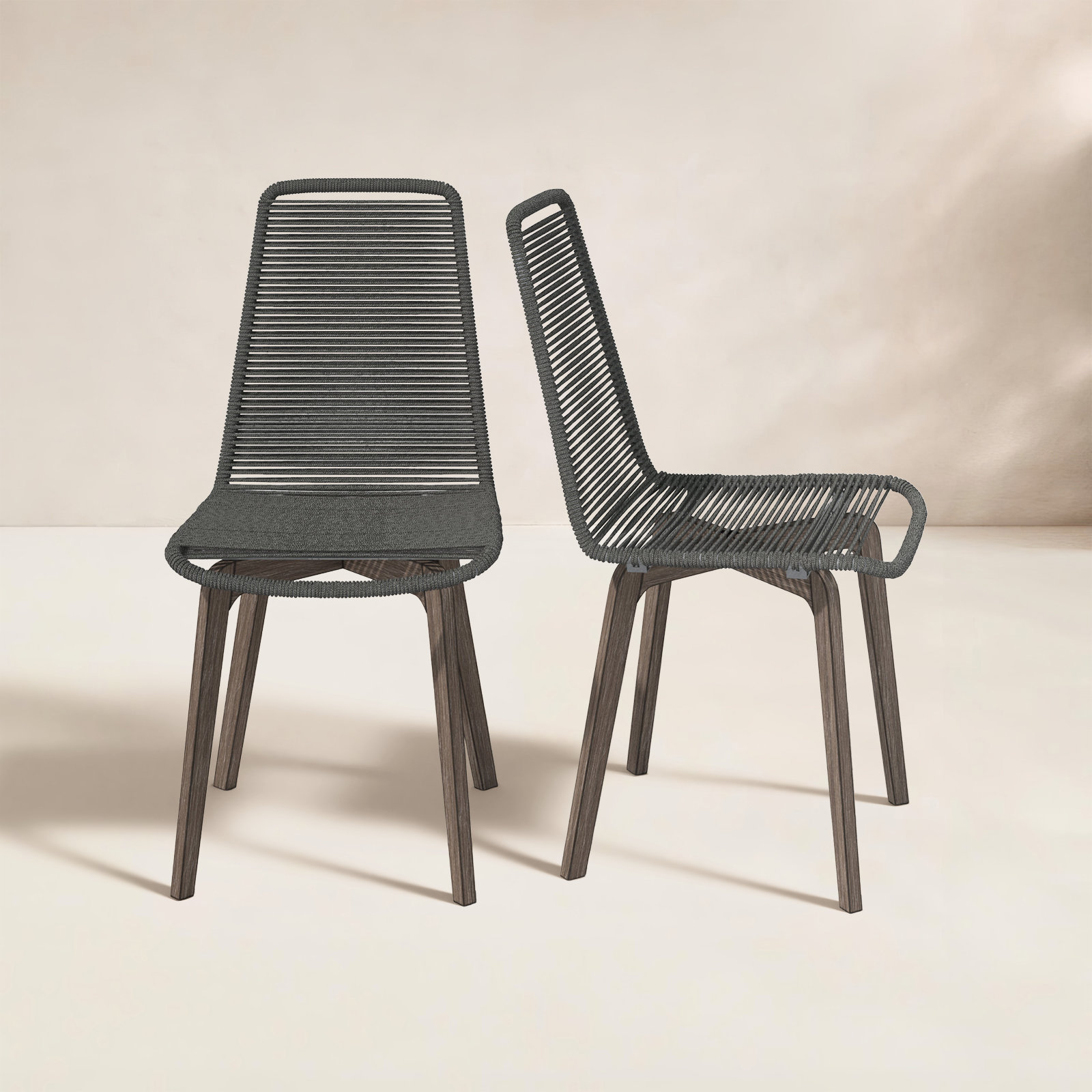 Huck Reclining Patio Side Chair, Dark Gray Cord/Distressed Eucalyptus