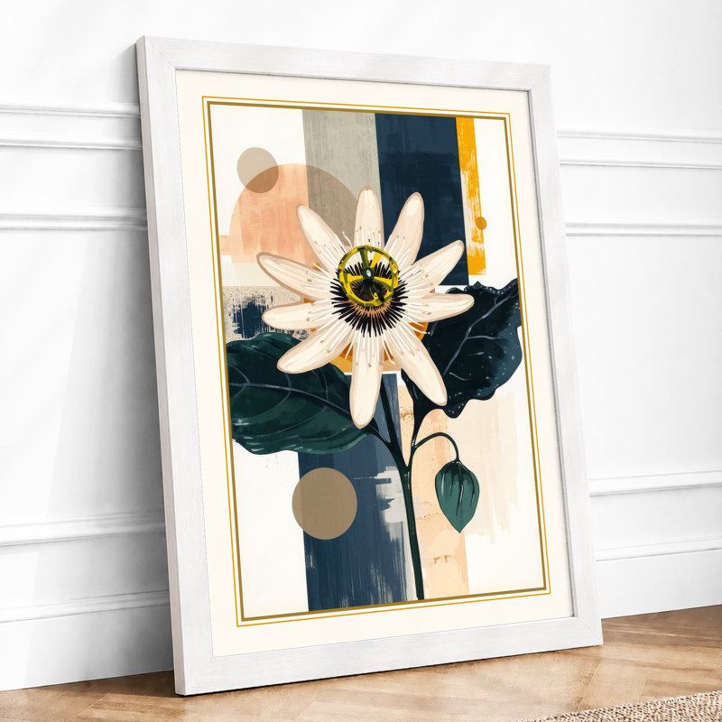 Daisy and Geometry Botanical - Framed Print, A1 - 84.1 x 59.4 cm, White