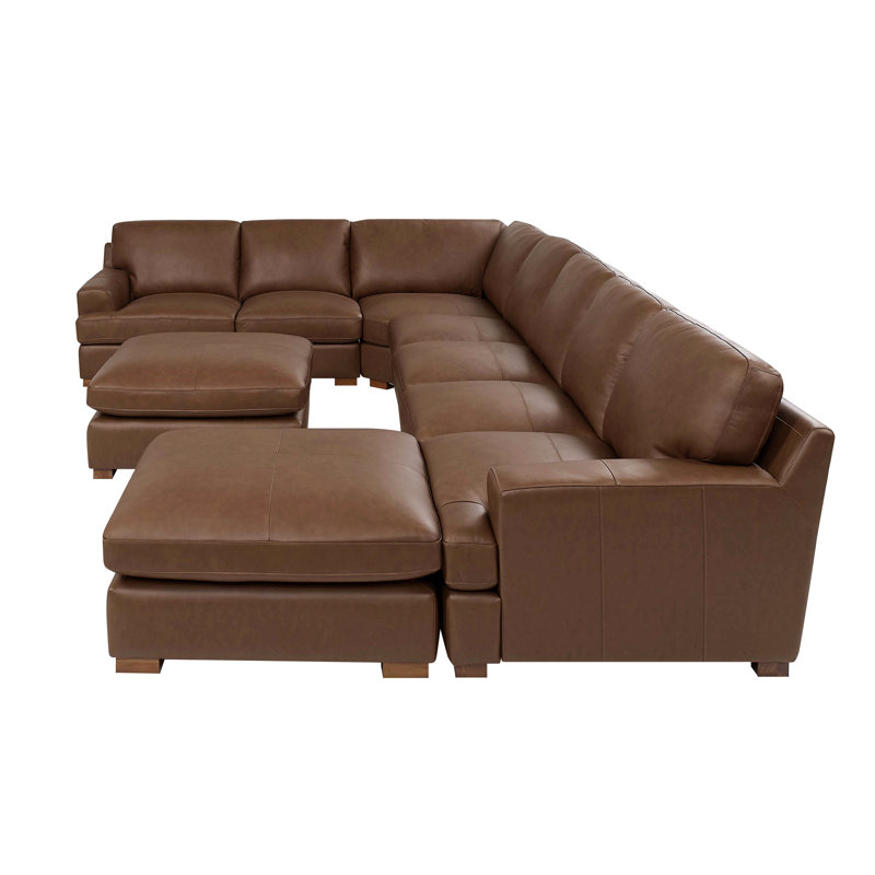 Leather Match Large Seating Modular Sectional, Brown Leather