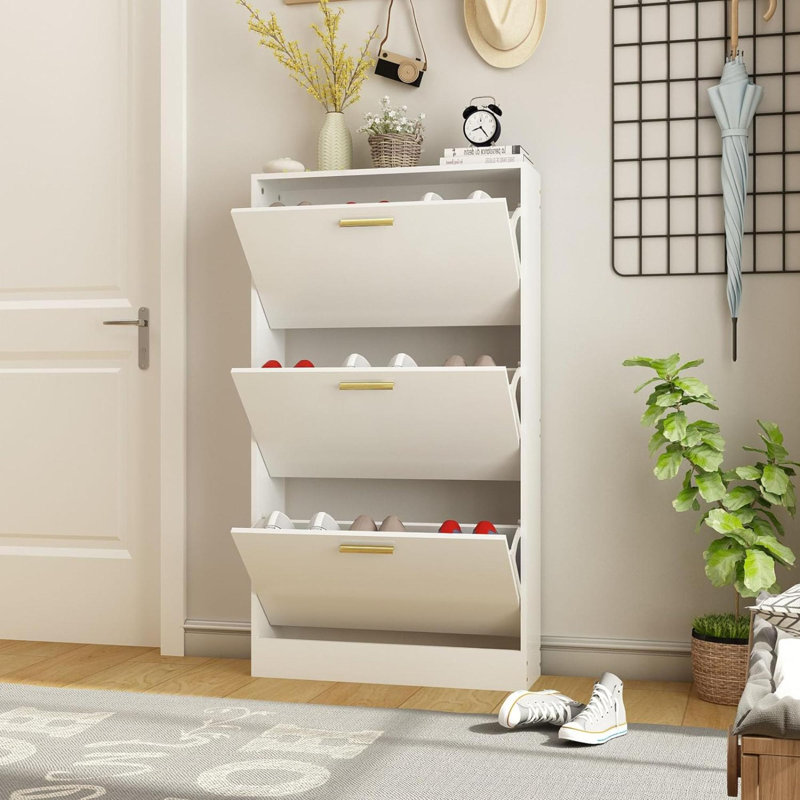 18 Pair Flip Down Shoe Storage, White
