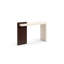 Console de vestibule moderne avec grain de bois de noyer et plateau en faux marbre, table d'appoint en MDF de conception asymétrique, entrée facile