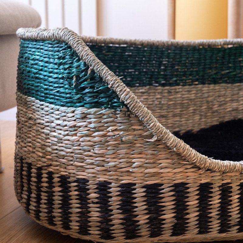 Striped Polyester Pet Bed, 22cm H x 60cm W x 38cm D