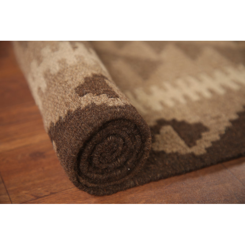 Brown Wool Kilim Oriental Area Rug 4x7