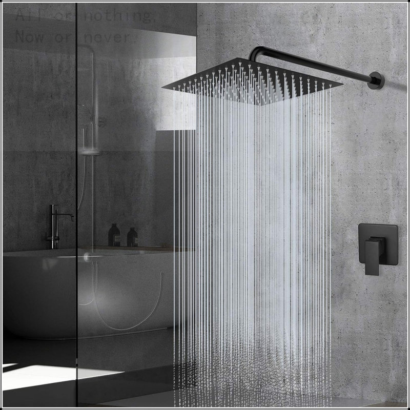 Pomme de douche surdimensionnée en acier inoxydable surdimensionnée de 16 pouces - Pomme de douche haute pression noire matte, Pomme de douche à pluie carrée - Couverture complète du corps en cascade - Fixation universelle au plafond ou au mur