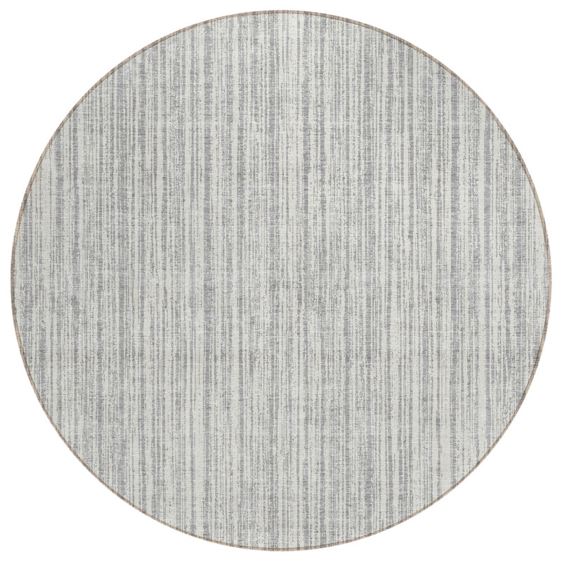Tapis intérieur lavable rayé rond 8 pi gris et argent