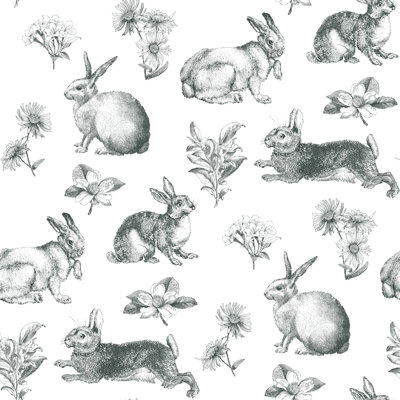 Book Bunny Toile 33' x 20.5" Spray and Stick Wallpaper Roll