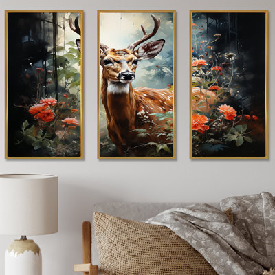 Brun et rose, cerf dans la forêt sauvage - Art mural animal cerf