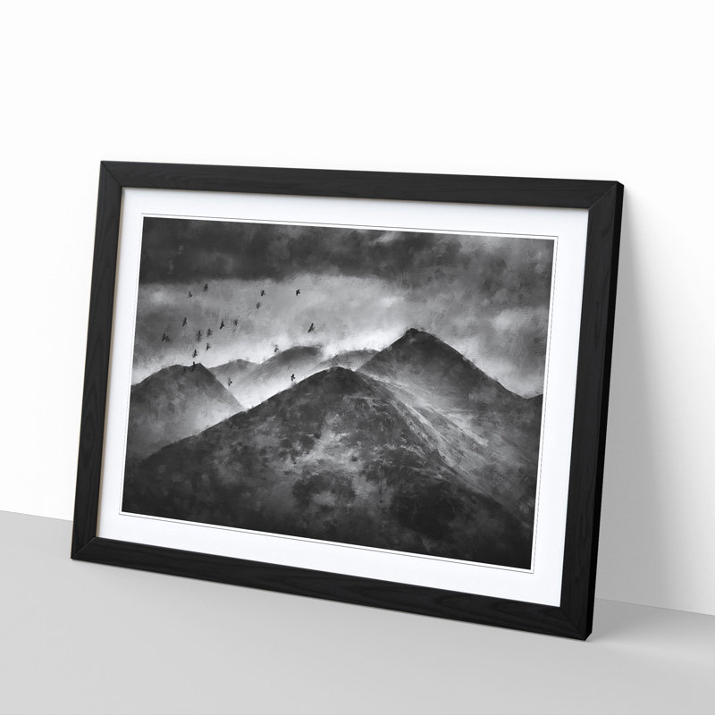 Birds Flying Over The Lake District Painting - Single Picture Frame Print on MDF, 62cm H x 87cm W x 2cm D, Black