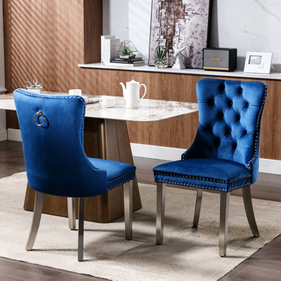 Chaise haute rembourrée, 2 pièces, velours, pieds en acier inoxydable, chaises en velours moderne, garniture cloutée plaquée,