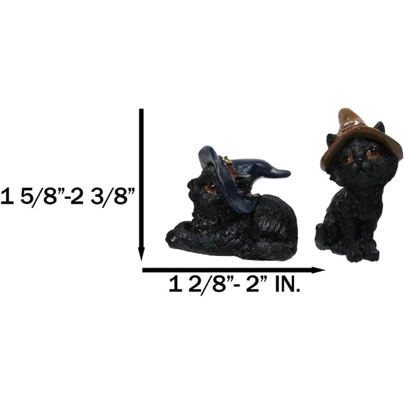 Ensemble de 12 mini figurines d'Halloween chats noirs avec chapeaux de sorcière en poses multiples