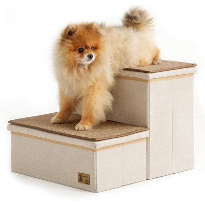 Escaliers pour chiens pour grands chiens, escaliers pliables pour animaux lourds pouvant supporter jusqu'à 200 lb avec tapis et rangement amovibles, 2 marches pour lit et canapé, beige