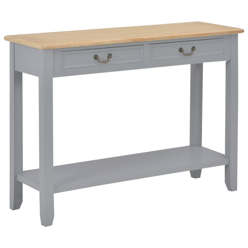 Console, table d'entrée, table d'appoint avec tiroirs et tablettes en bois, Brun, Naturel