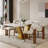 71'' Modern Rectangle Dining Table, Marble Kitchen Table with Gold Stainless Steel Base