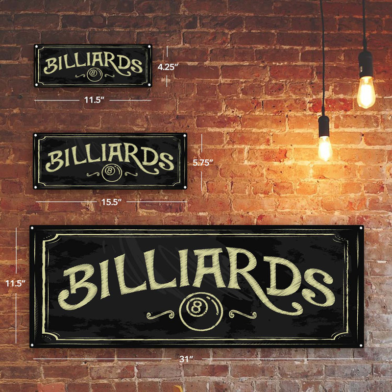 «Billiards Chalkboard Style Metal Sign» sur métal, H 4,25 po x l 11,5 po