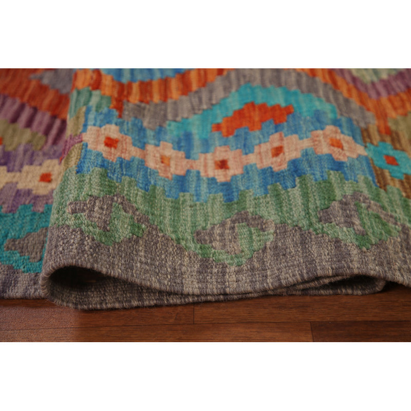 Tapis réversible en laine à motif géométrique Kilim 7 x 10