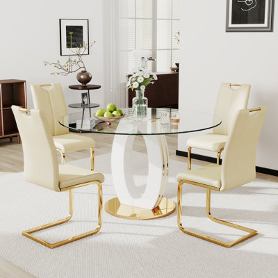 High Gloss Round Dining Table Set for 4-6 by Mercer41